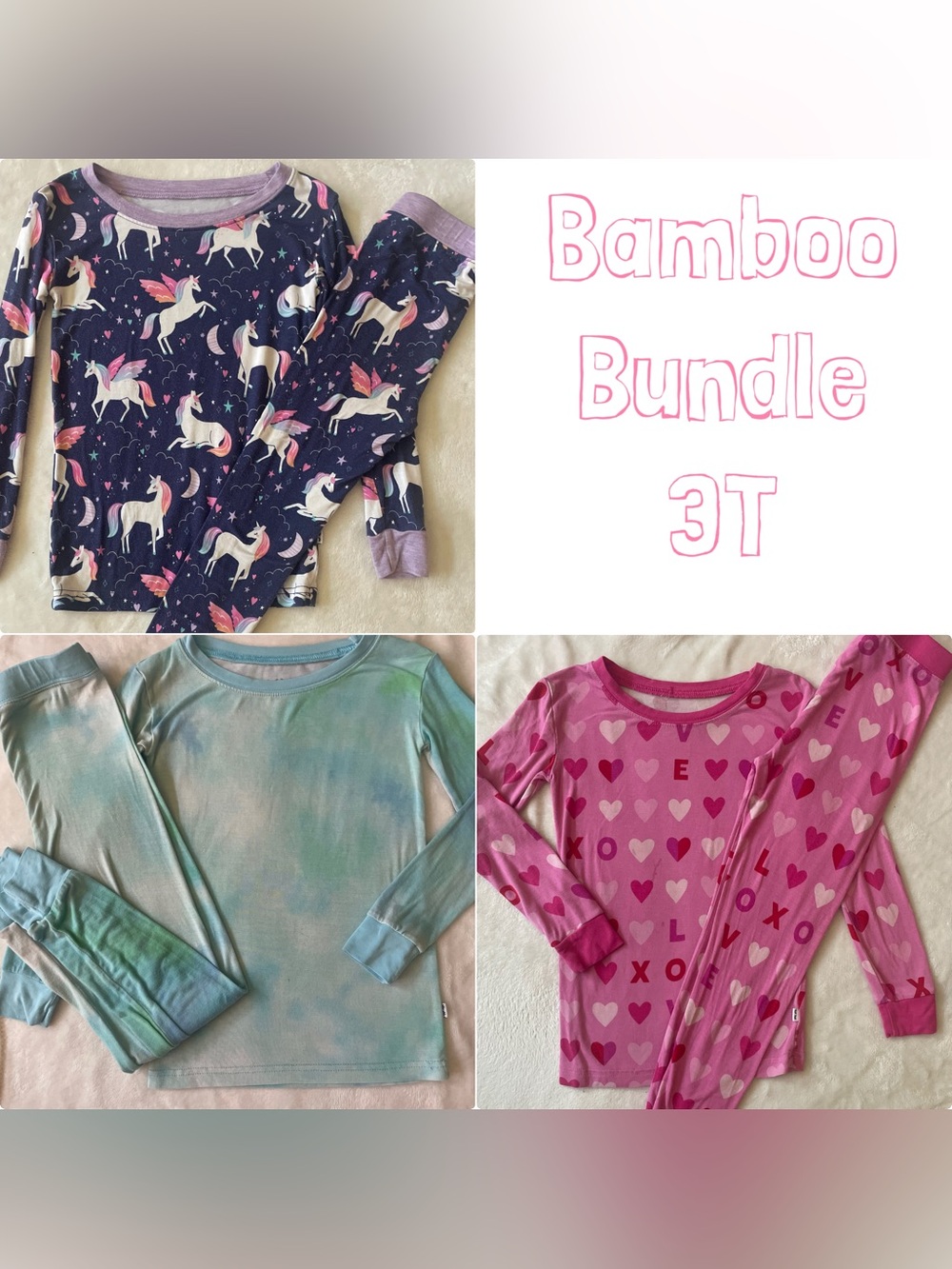 Little Sleepies 3T Bamboo Pajamas 2 Piece Set Lot 3 Pairs Flawed Play Condition